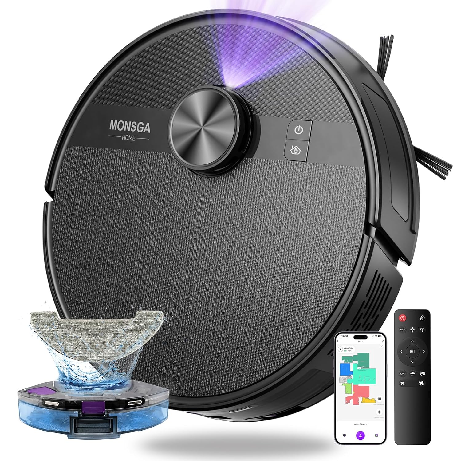 Robot Vacuum Cleaner 7000Pa LiDAR Navigation 180Mins Runtime Black