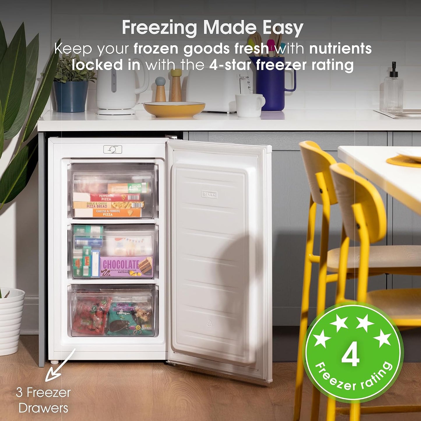 Under Counter Freezer 48cm 60L Freestanding White Reversible Door