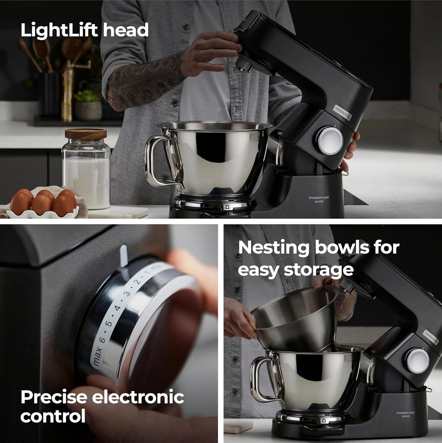 Stand Mixer 1200W Integrated Scale 5L 3.5L Bowls Black