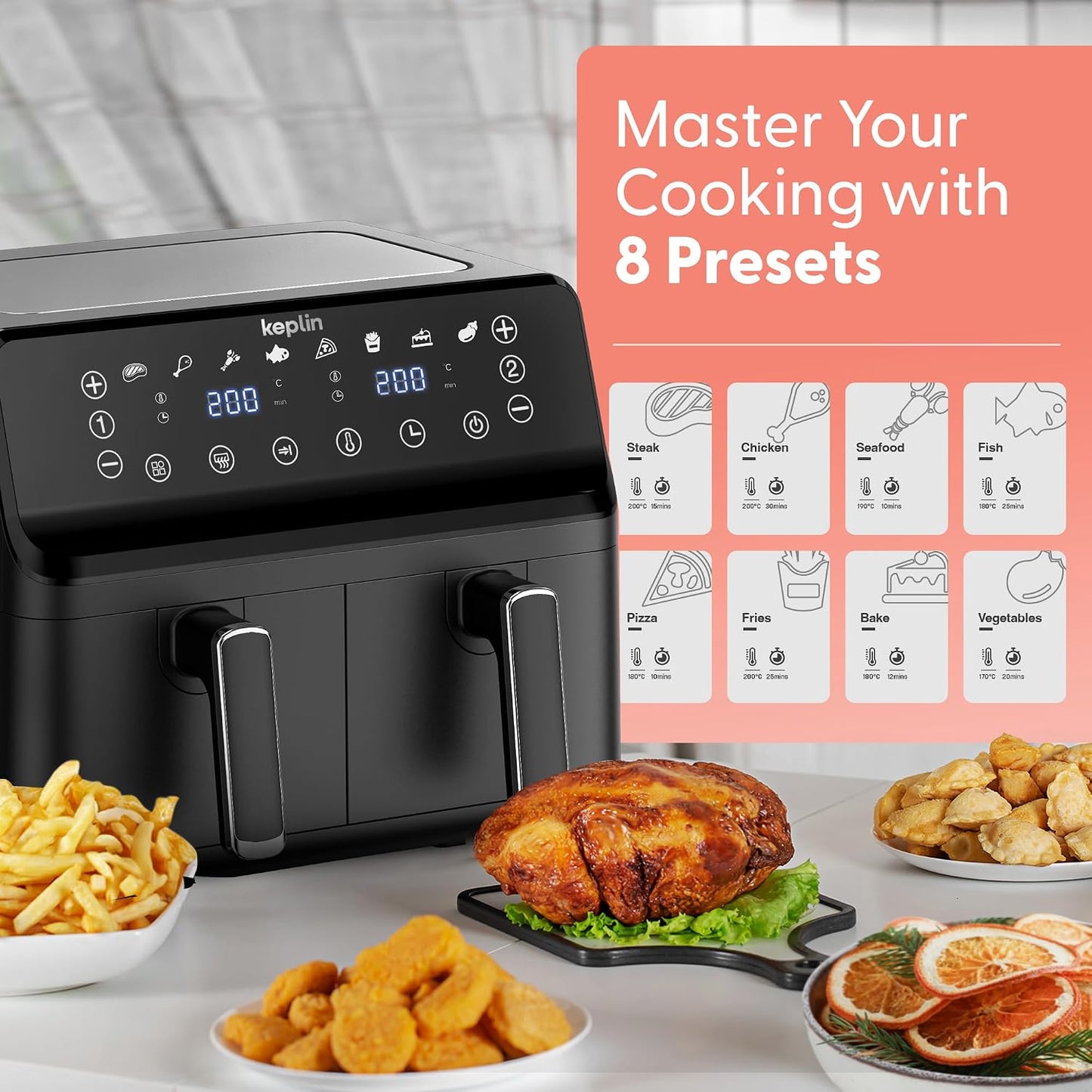 Dual Zone Air Fryer 9L 8-in-1 2700W Extra-Large Capacity