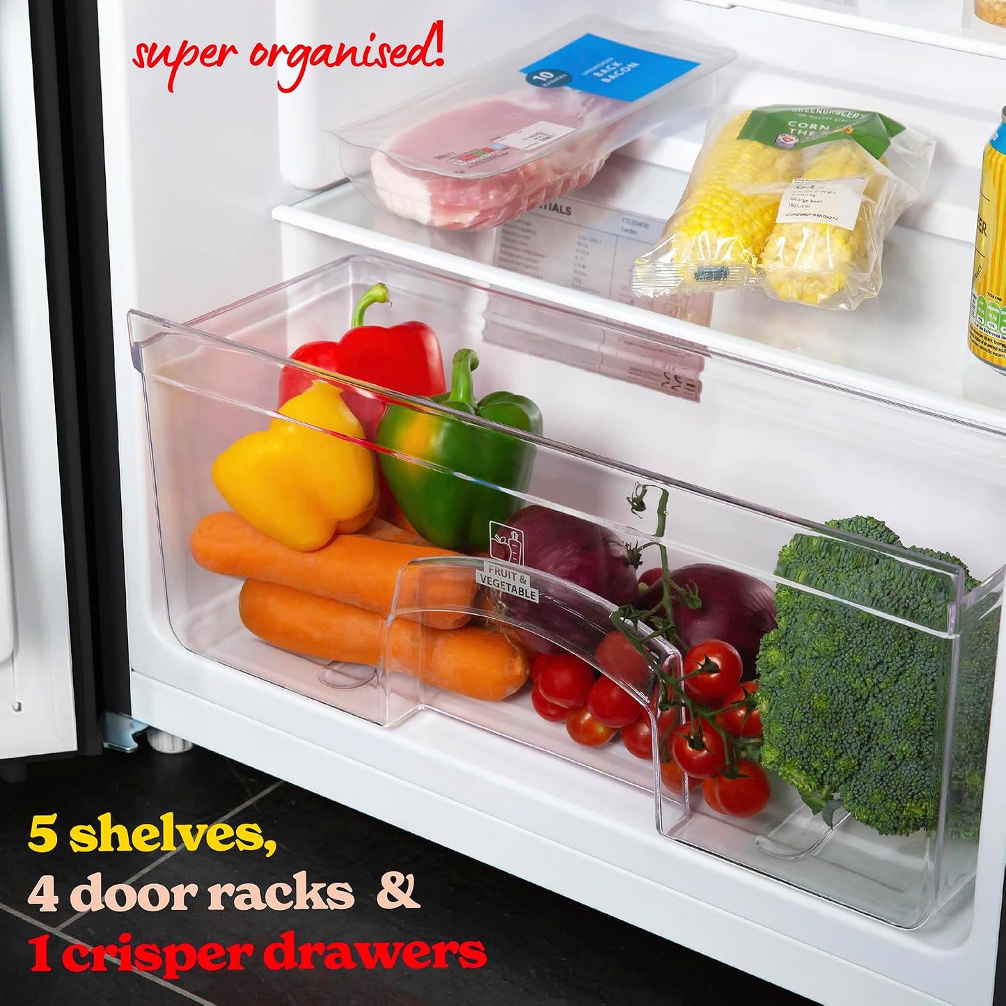 Freestanding Larder Fridge 242L 55cm 143cm Black