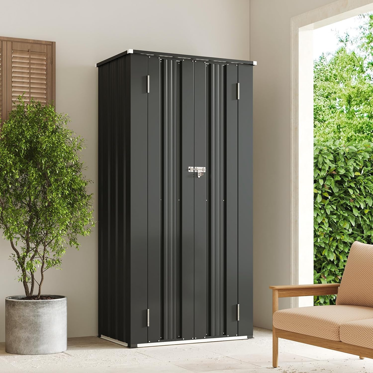 Vertical Garden Storage Shed 29.5 X 17.3 X 68.3 In Black Galvanized Steel