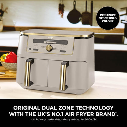 Dual Zone Digital Air Fryer 9.5L 6-in-1 Stone Gold
