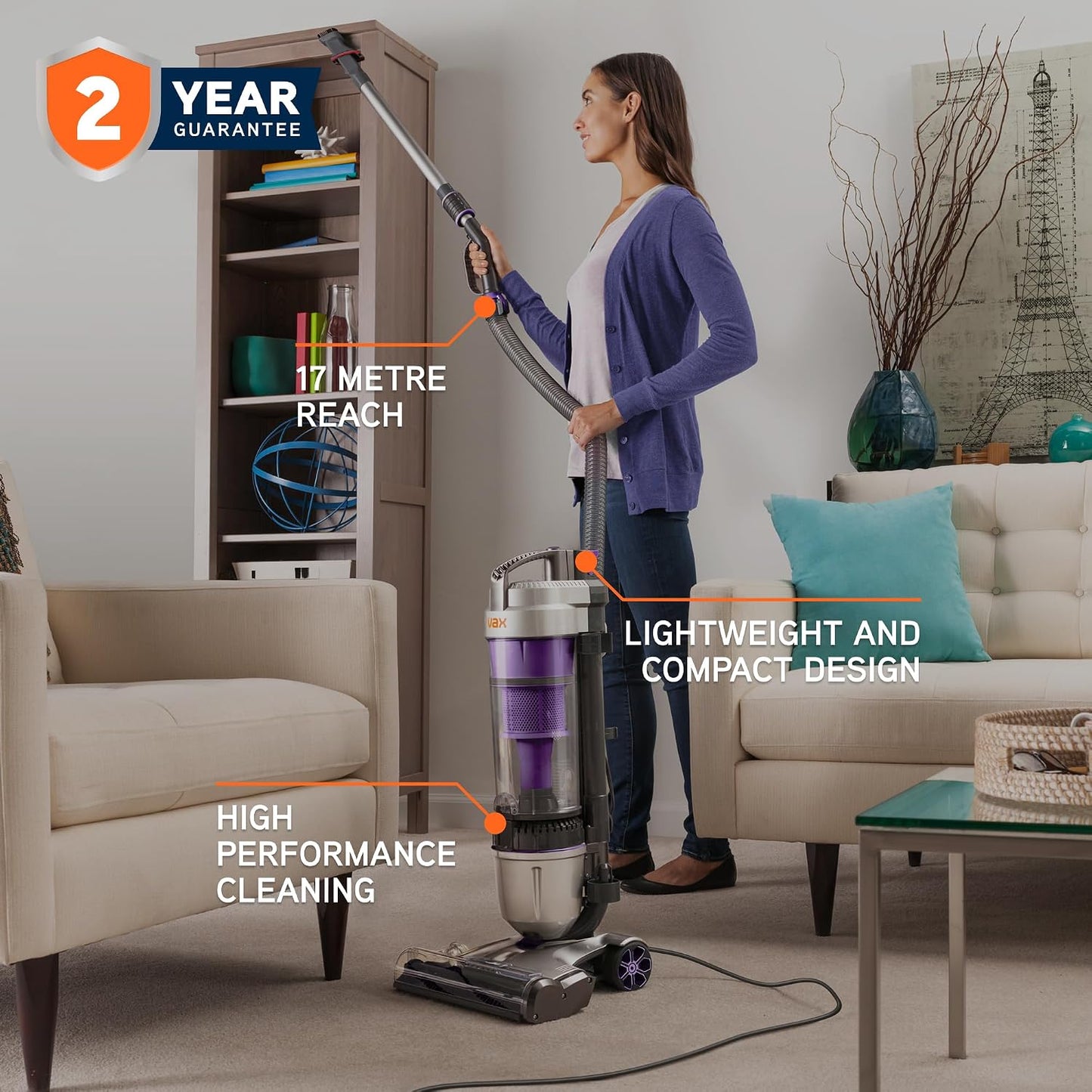 Upright Bagless Vacuum Cleaner 820W 1.5L Pet Turbo Tool Purple