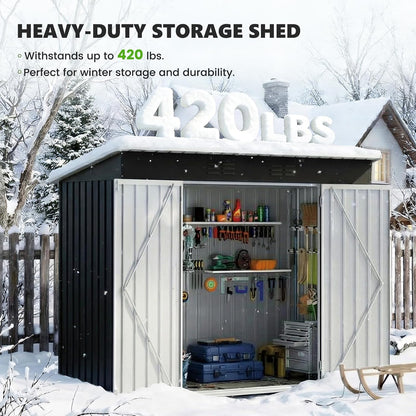 Metal Garden Storage Shed 8 X 4 Ft Dark Grey Alloy Steel Lockable Door
