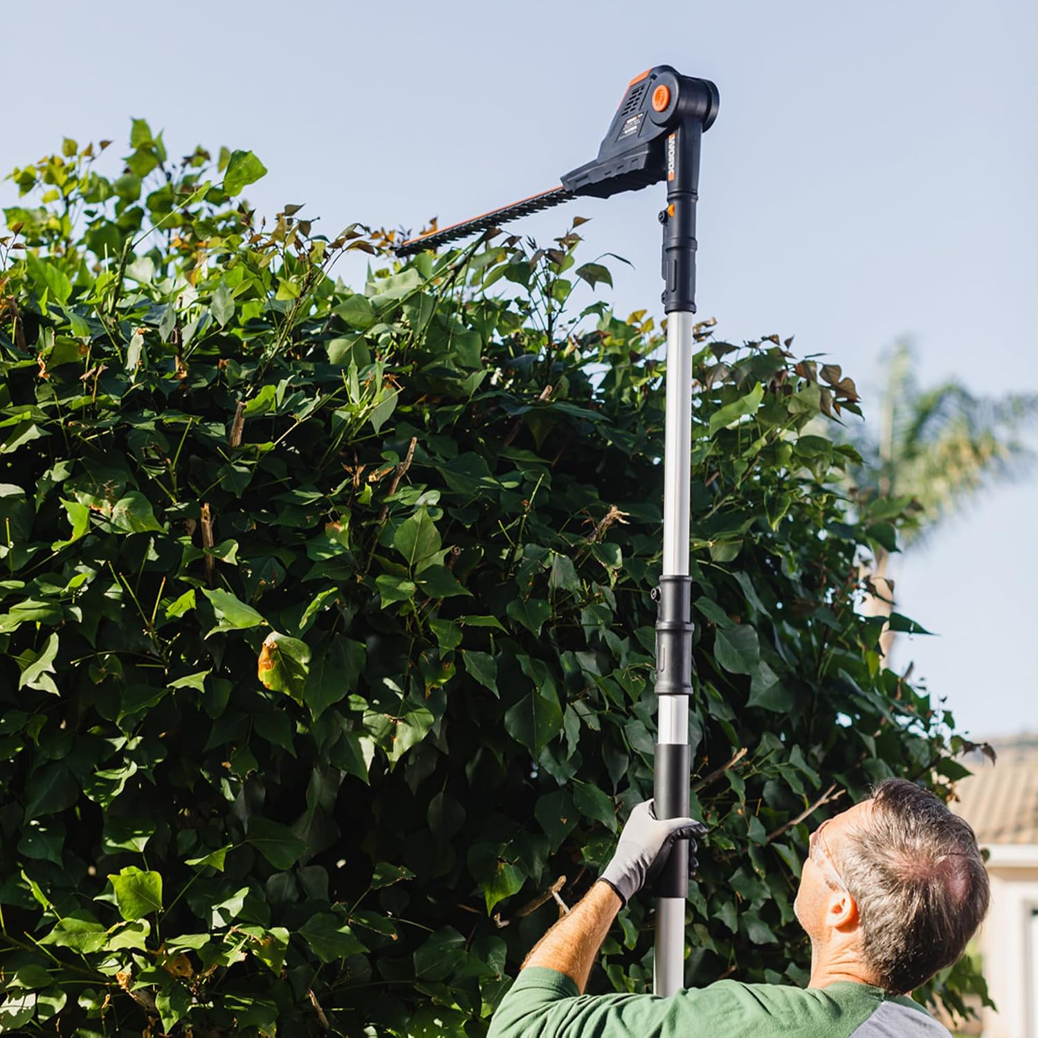 Cordless Pole Hedge Trimmer 45cm 3.2m Reach 10-Position Head Black