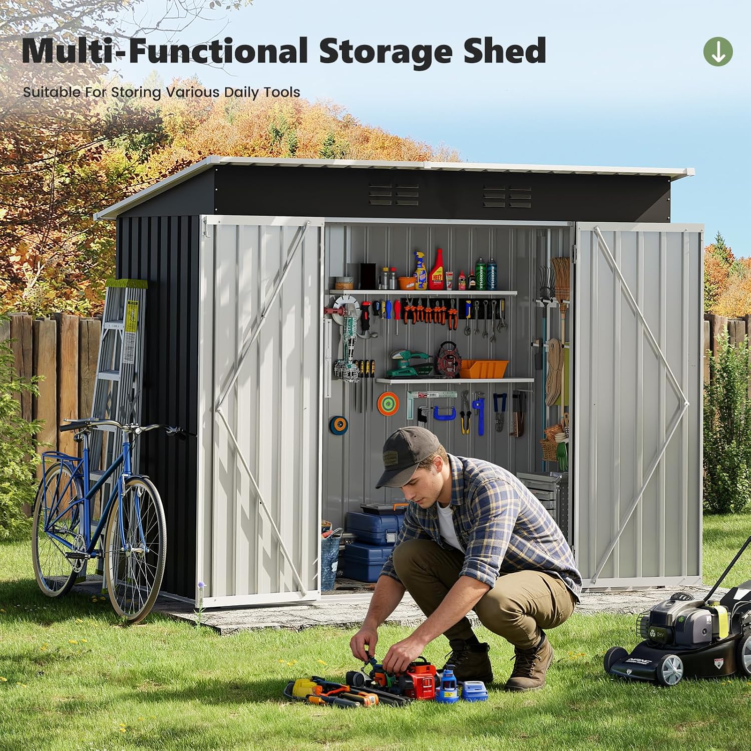 Metal Garden Storage Shed 8 X 4 Ft Dark Grey Alloy Steel Lockable Door
