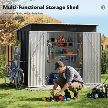 Metal Garden Storage Shed 8 X 4 Ft Dark Grey Alloy Steel Lockable Door