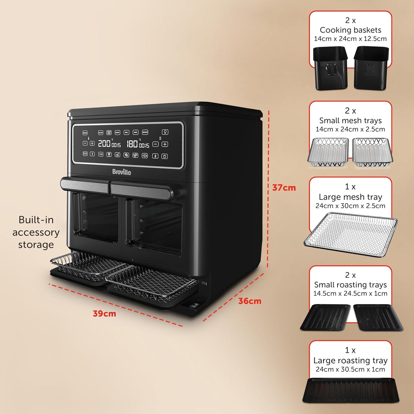 Dual Zone Digital Air Fryer 11L 2400W 10 Presets Black