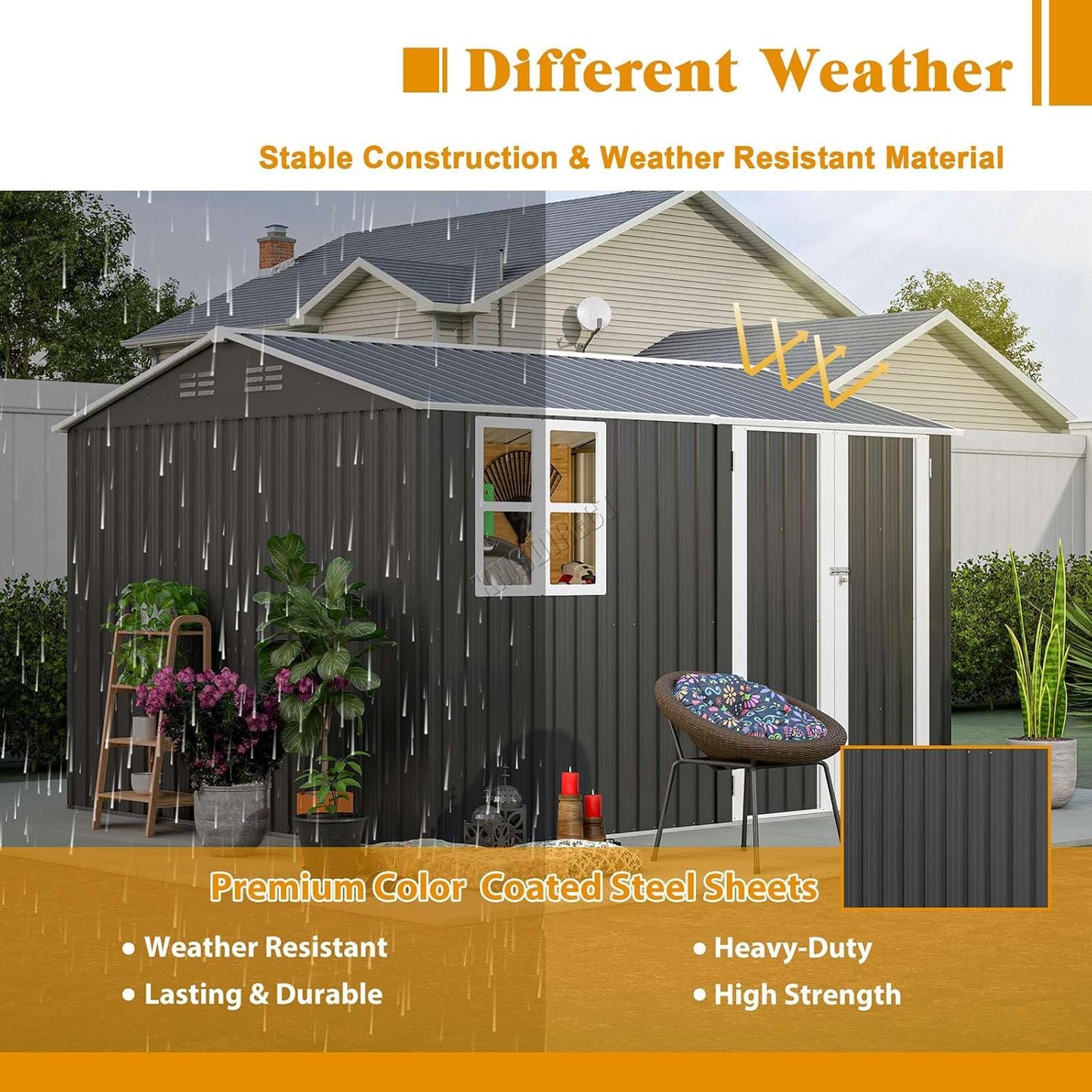 Garden Storage Shed 10 X 8 Ft Anthracite Metal Apex Roof