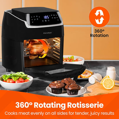 Digital Air Fryer Oven 12L 1800W 8 Presets Rotisserie Black