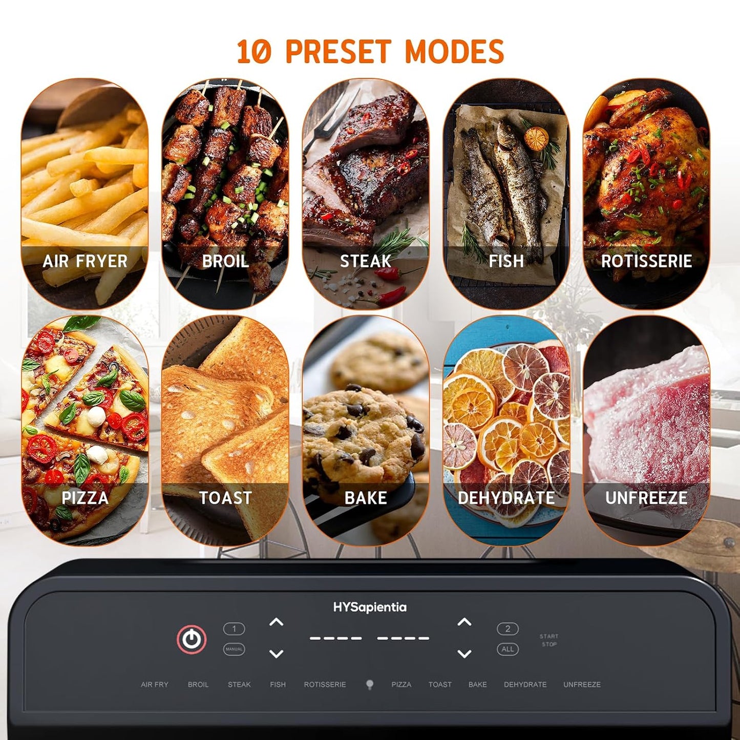 Dual Zone Air Fryer Oven 22L 2400W 10-in-1 Digital Touch Stainless Steel