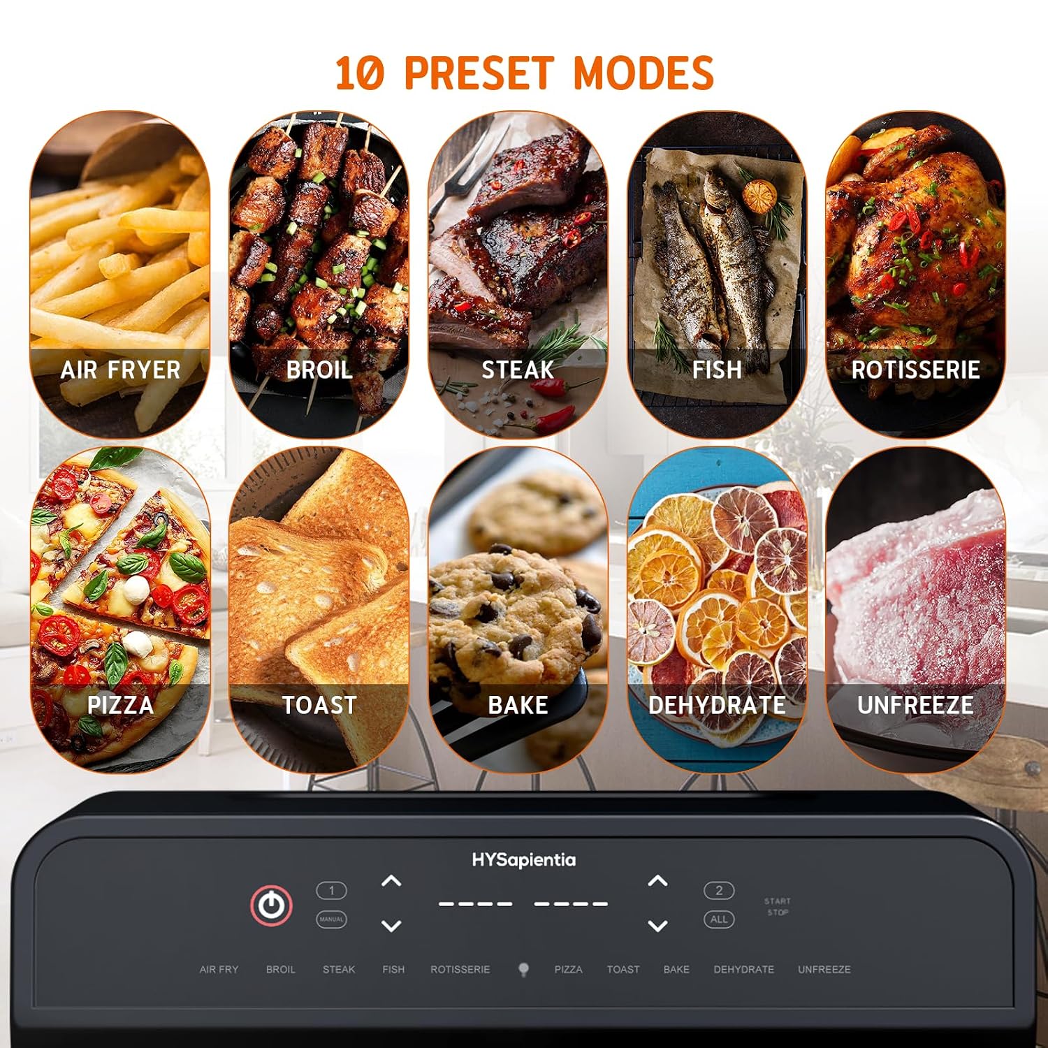 Dual Zone Air Fryer Oven 22L 2400W 10-in-1 Digital Touch Stainless Steel