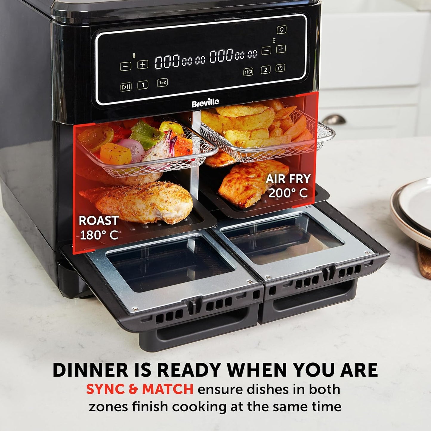 Dual Zone Digital Air Fryer 11L 2400W 10 Presets Black