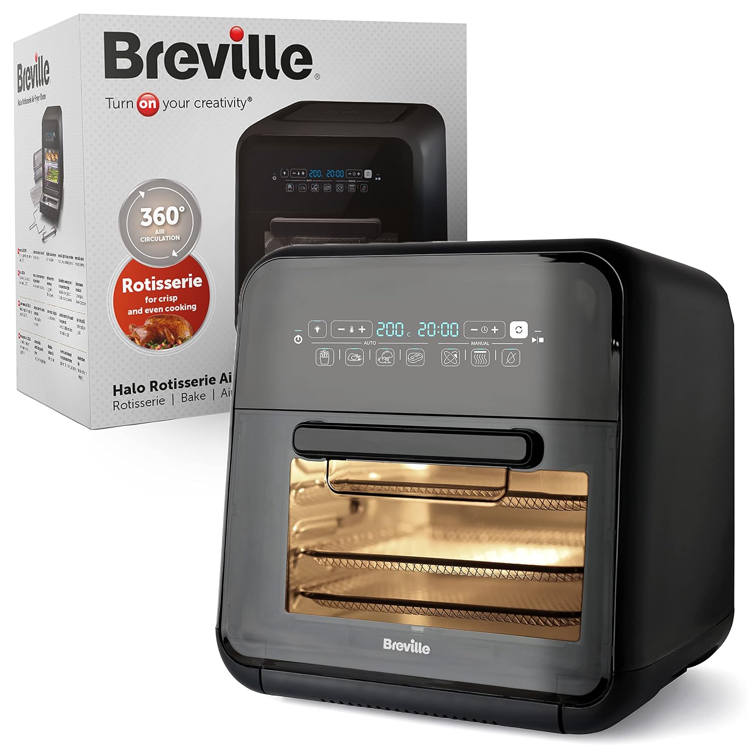 Air Fryer Oven 10L 2000W Digital Touch Fry Bake Dehydrate Black Grey