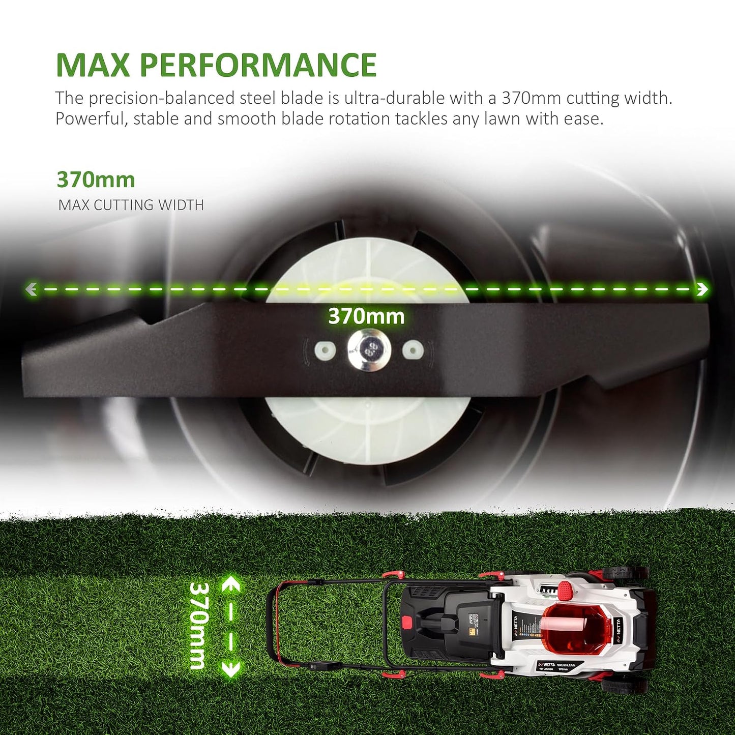 Cordless Lawn Mower 37cm 40V 2x4.0Ah Batteries 6 Heights 35L