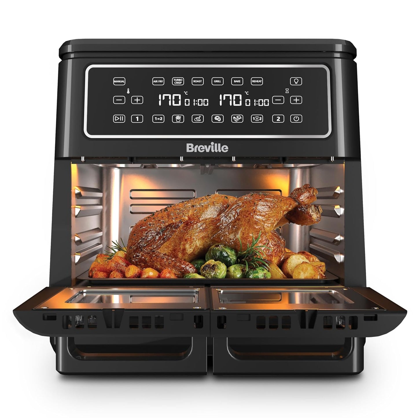 Dual Zone Digital Air Fryer 11L 2400W 10 Presets Black