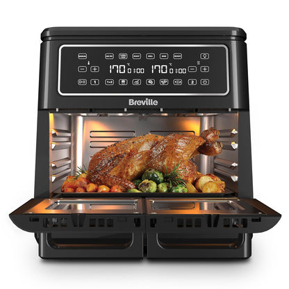 Dual Zone Digital Air Fryer 11L 2400W 10 Presets Black