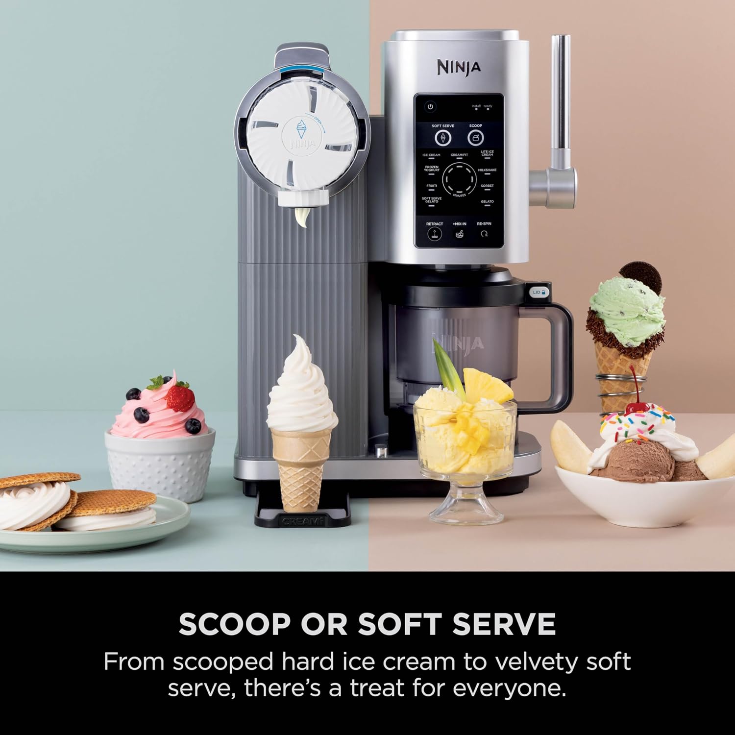 Ice Cream Maker 13 Functions 2x 480ml Tubs Soft Serve Platinum