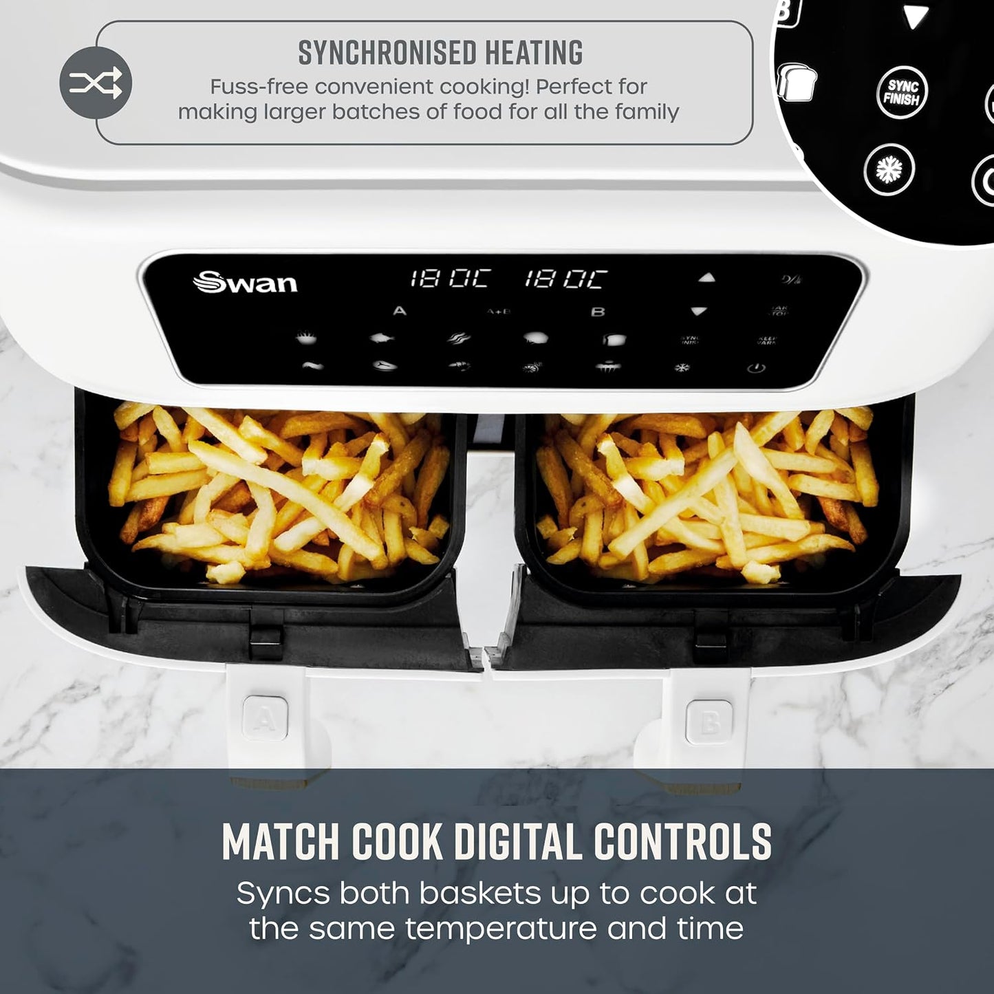 Air Fryer 8L Dual Basket 13 Presets Match Cook White