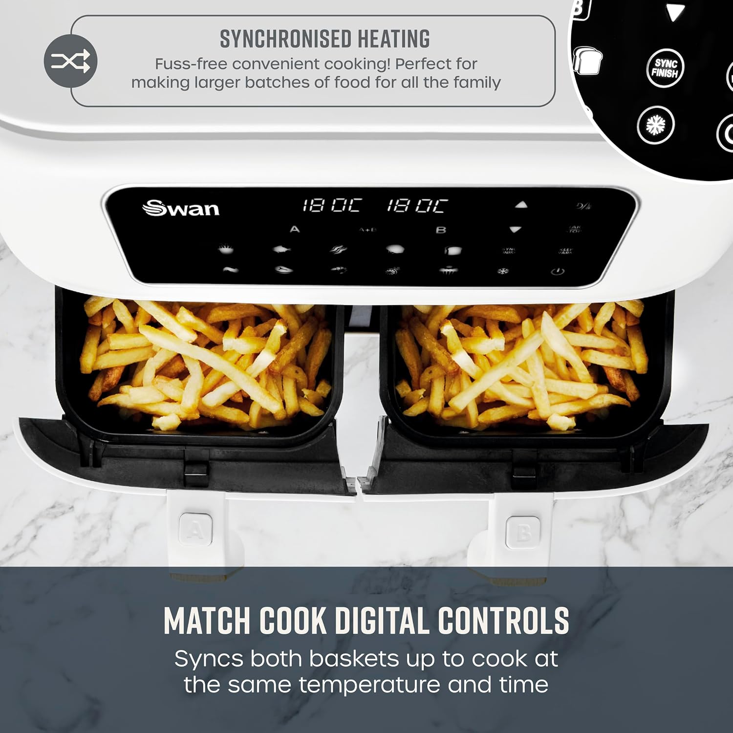 Air Fryer 8L Dual Basket 13 Presets Match Cook White