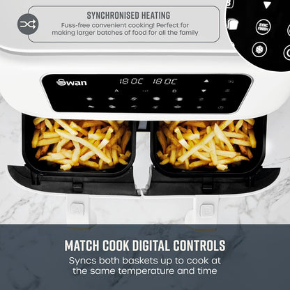 Air Fryer 8L Dual Basket 13 Presets Match Cook White