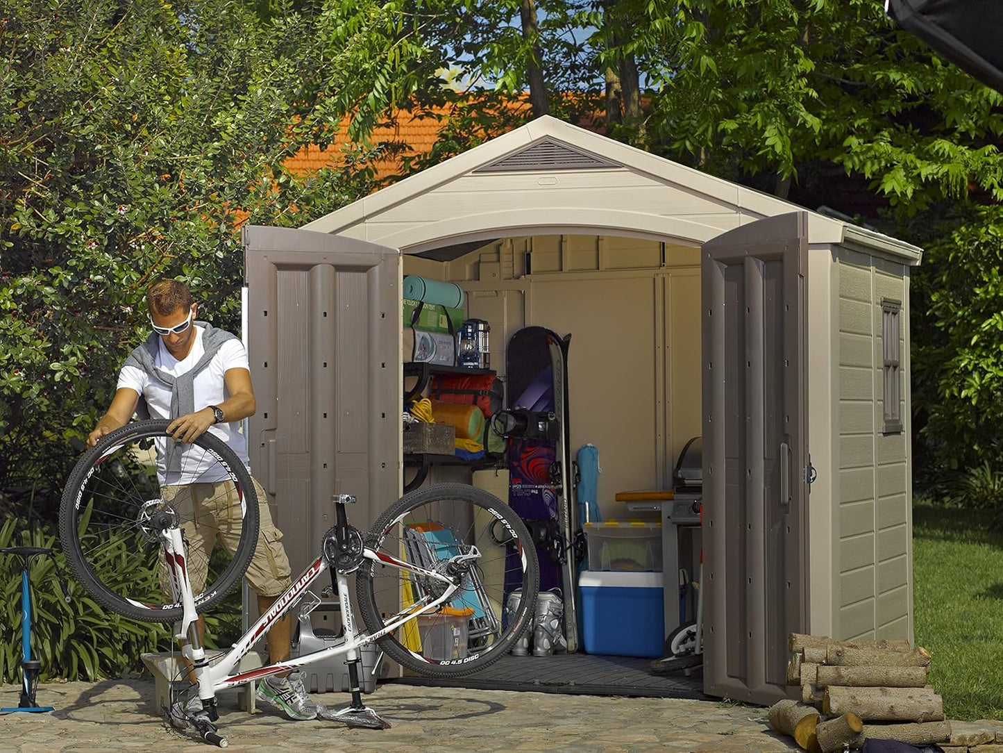 Resin Garden Storage Shed 8 X 6 Ft Brown Double Doors Lockable