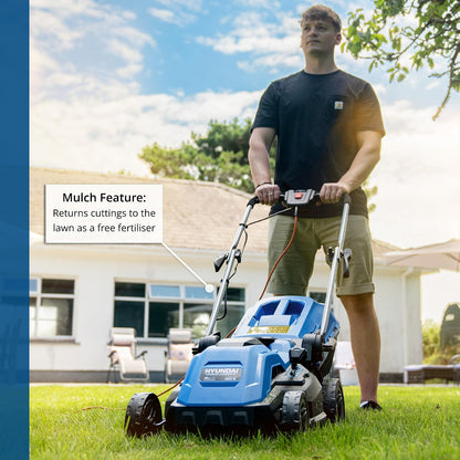 Electric Lawn Mower 38cm 1600W 40L Bag 5 Cutting Heights Blue