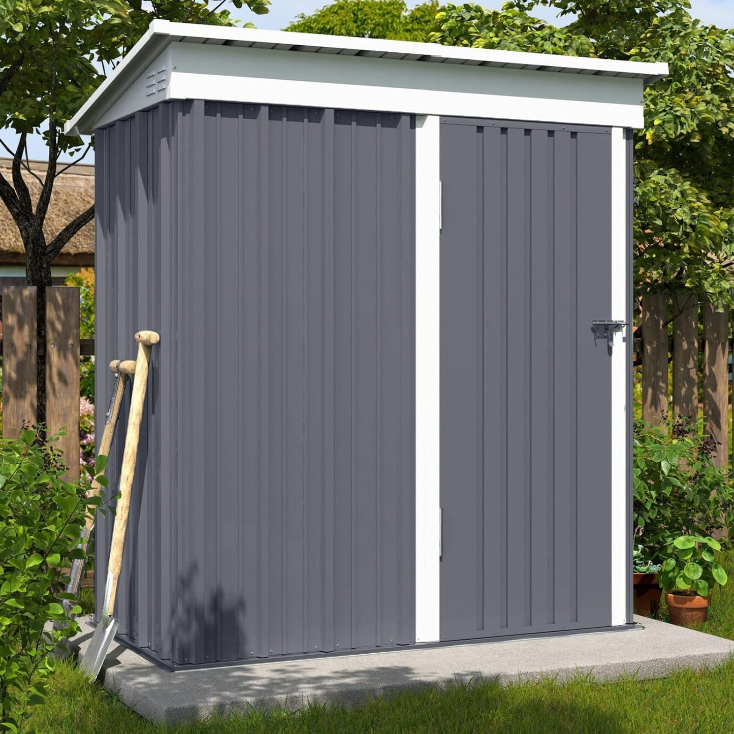 Metal Garden Storage Shed 8 X 4 Ft Dark Grey Alloy Steel Lockable Door