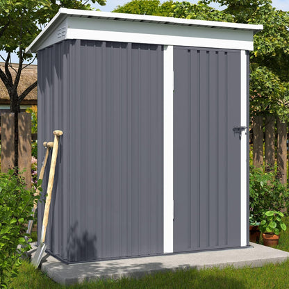 Metal Garden Storage Shed 8 X 4 Ft Dark Grey Alloy Steel Lockable Door
