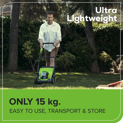Cordless Lawn Mower 35cm 40L Bag 2x40V 2Ah Batteries Green