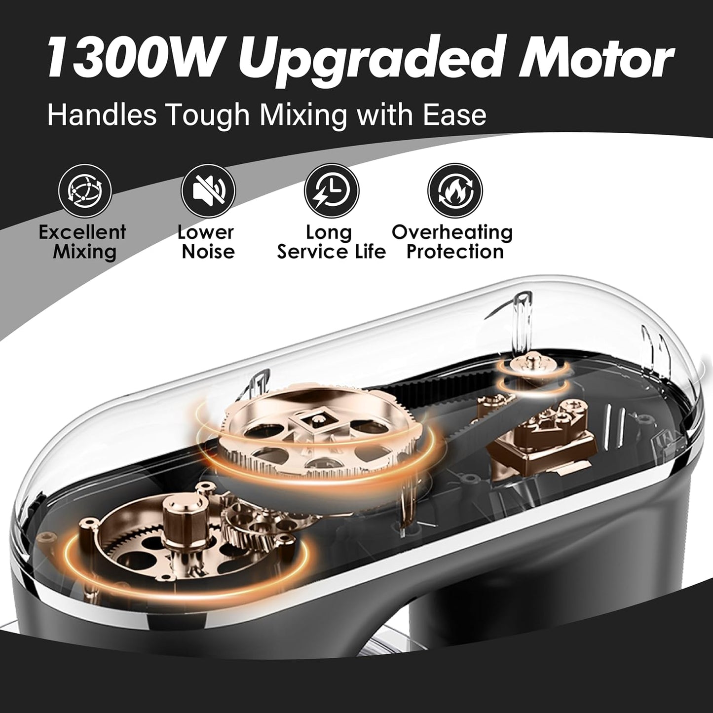 Stand Mixer 1300W 6L 10 Speeds Pulse Function Black