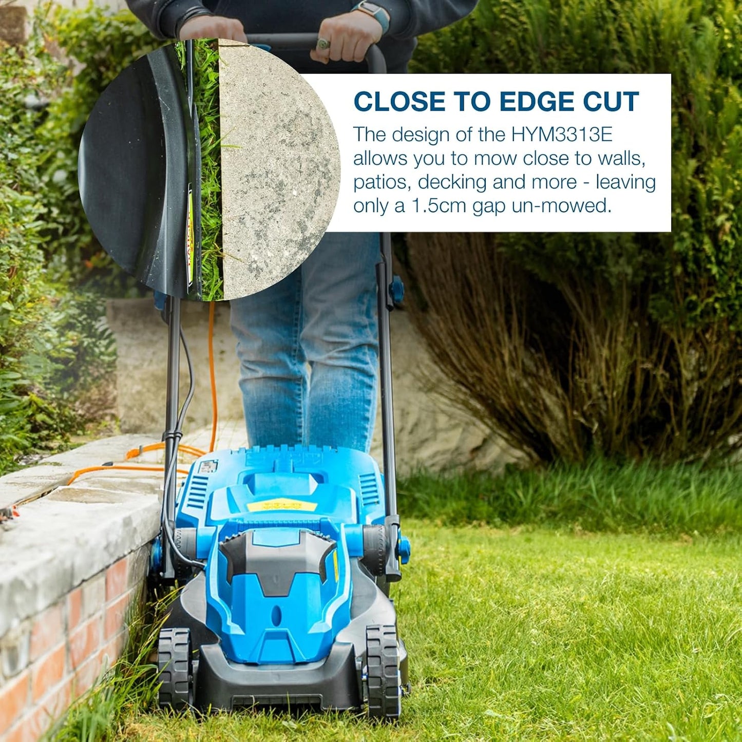 Corded Electric Lawn Mower 33cm 1300W 30L Grass Box 3 Heights Blue