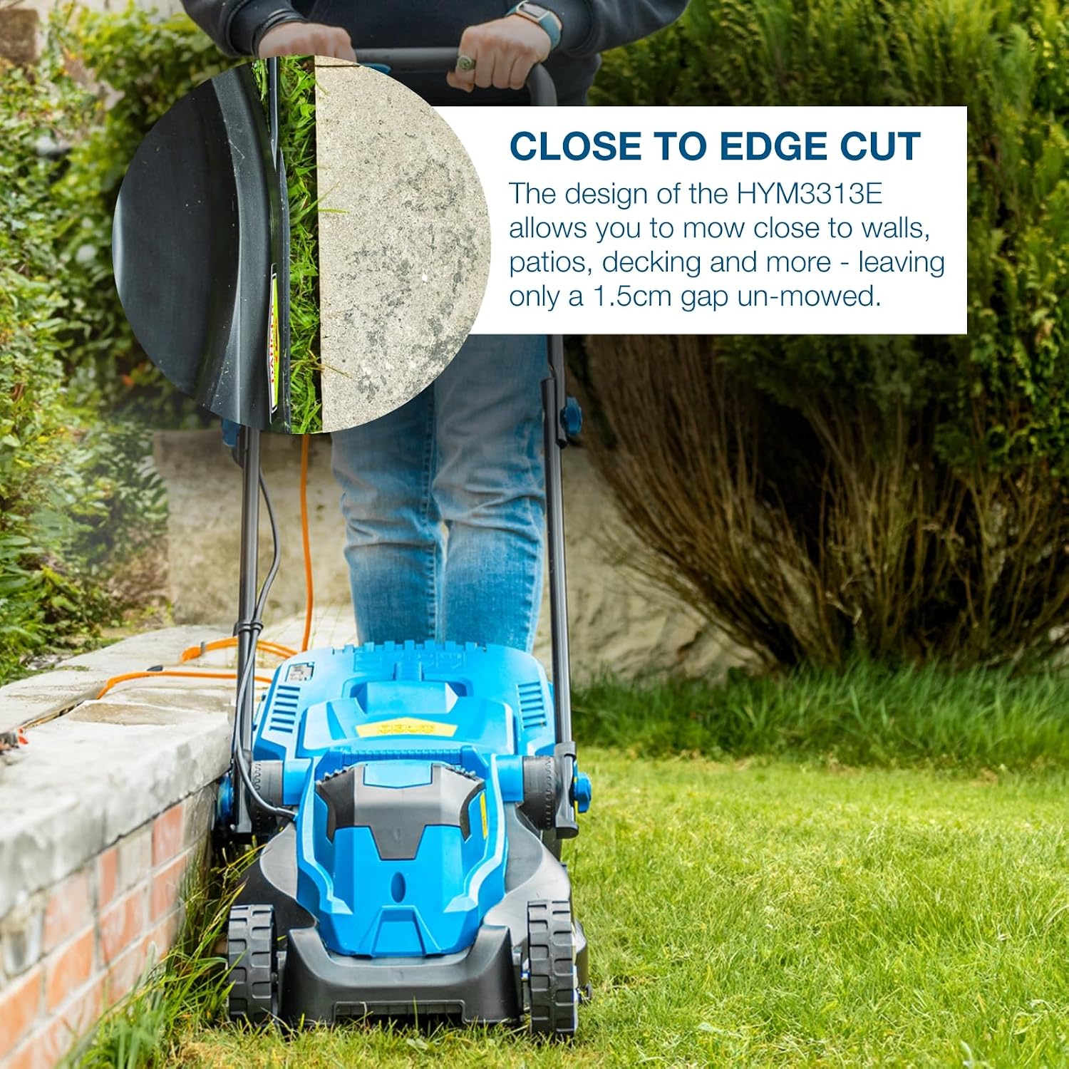 Corded Electric Lawn Mower 33cm 1300W 30L Grass Box 3 Heights Blue