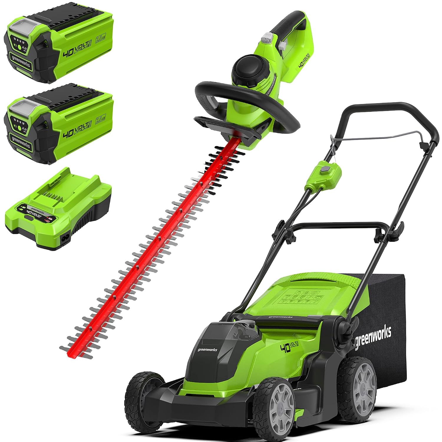 Cordless Lawnmower 41cm Cutting Width 50L Bag 2x 40V 2Ah Batteries