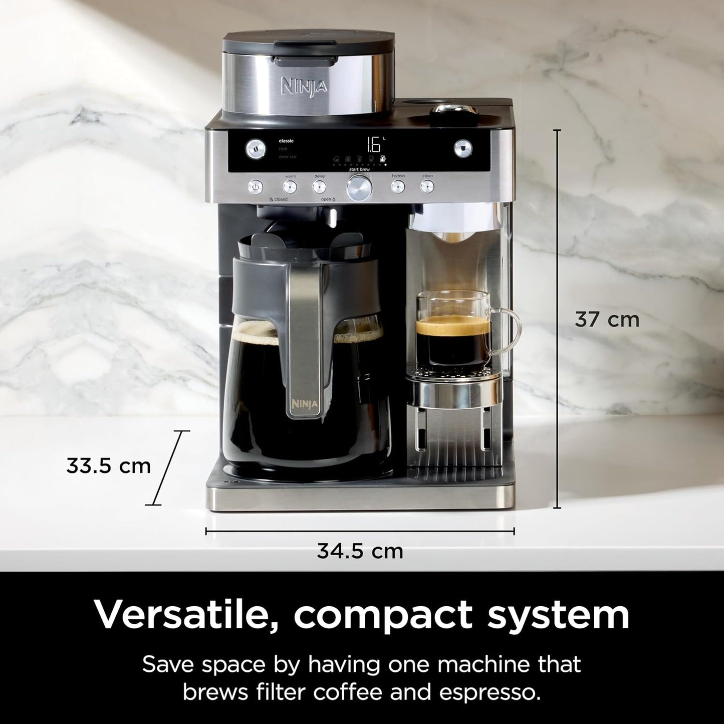 2-in-1 Filter Coffee And Pod Capsule Machine 1.8L Built-in Milk Frother Black
