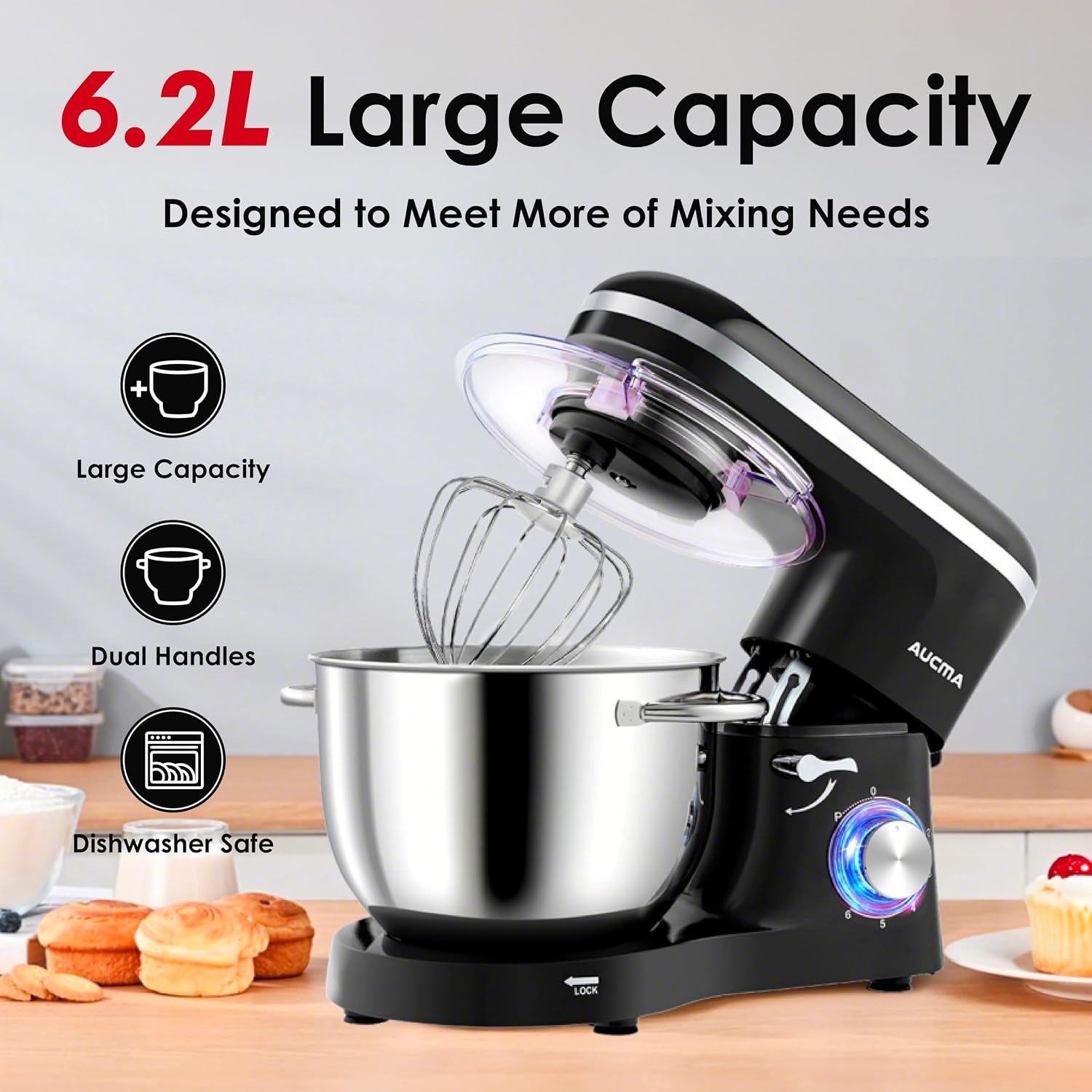Stand Mixer 6.2L 1400W 6 Speed Tilt-Head Black