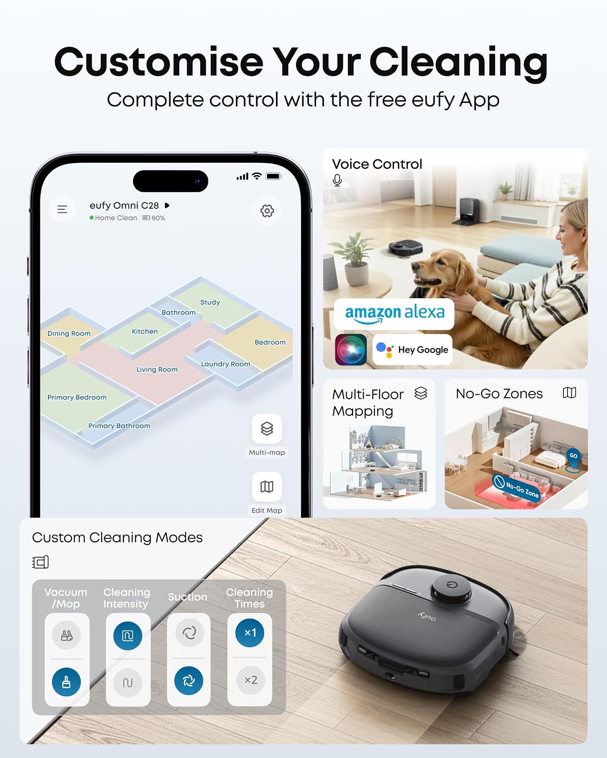 Robot Vacuum And Mop 15000Pa Suction Self-Cleaning Roller Mop Black