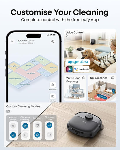 Robot Vacuum And Mop 15000Pa Suction Self-Cleaning Roller Mop Black