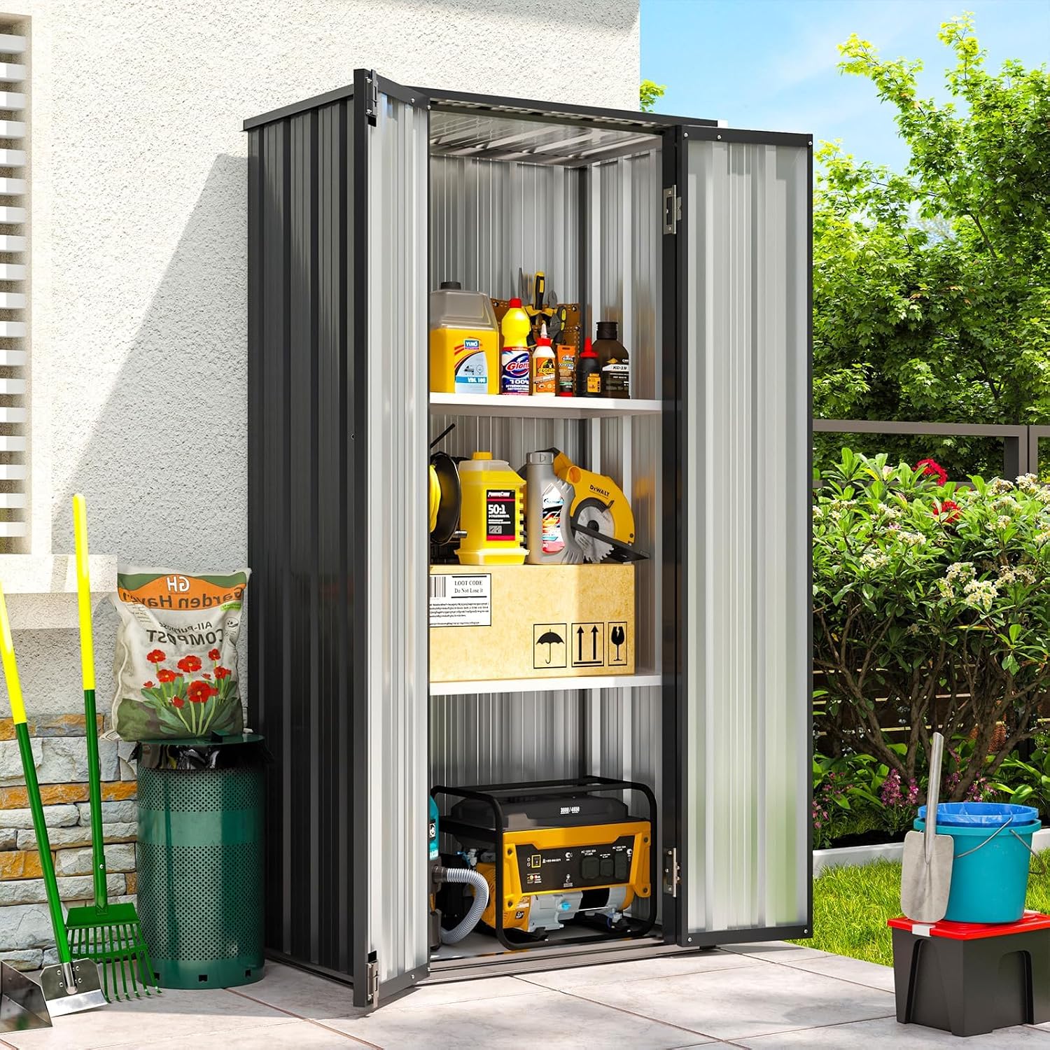Vertical Garden Storage Shed 29.5 X 17.3 X 68.3 In Black Galvanized Steel
