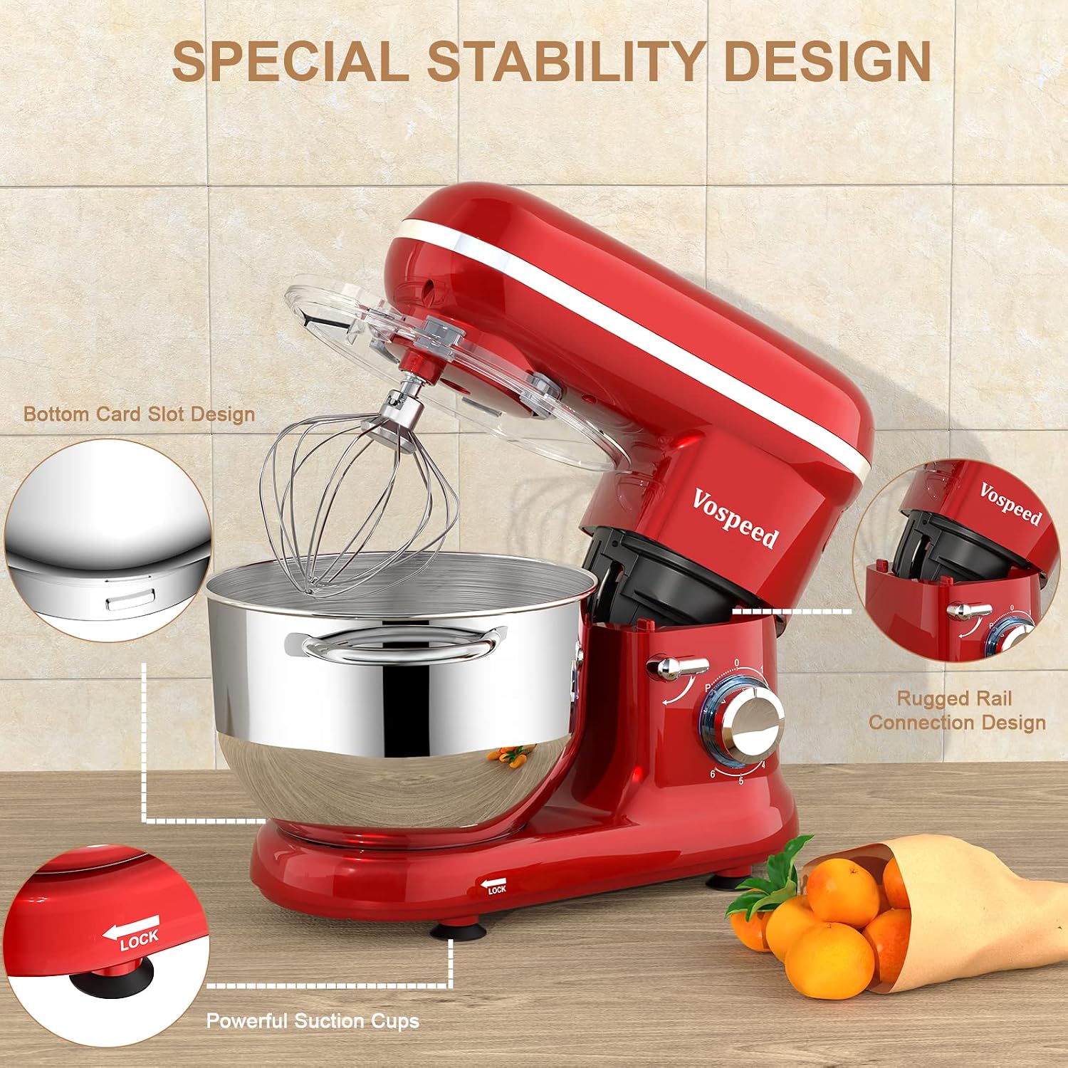 Stand Mixer 6.2L 1500W 6 Speed Red