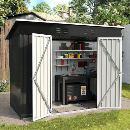 Metal Garden Storage Shed 8 X 4 Ft Dark Grey Alloy Steel Lockable Door