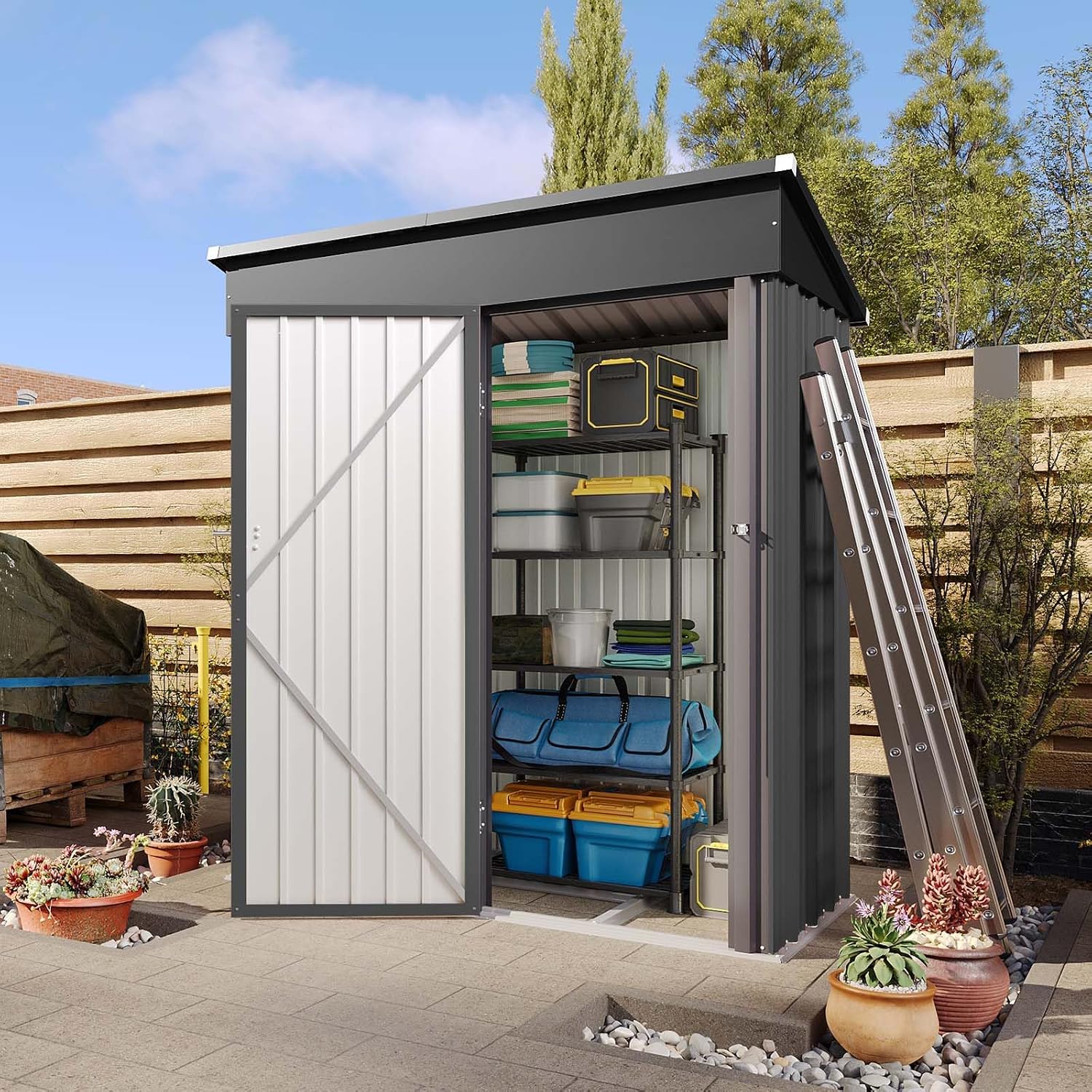 Vertical Garden Storage Shed 29.5 X 17.3 X 68.3 In Black Galvanized Steel