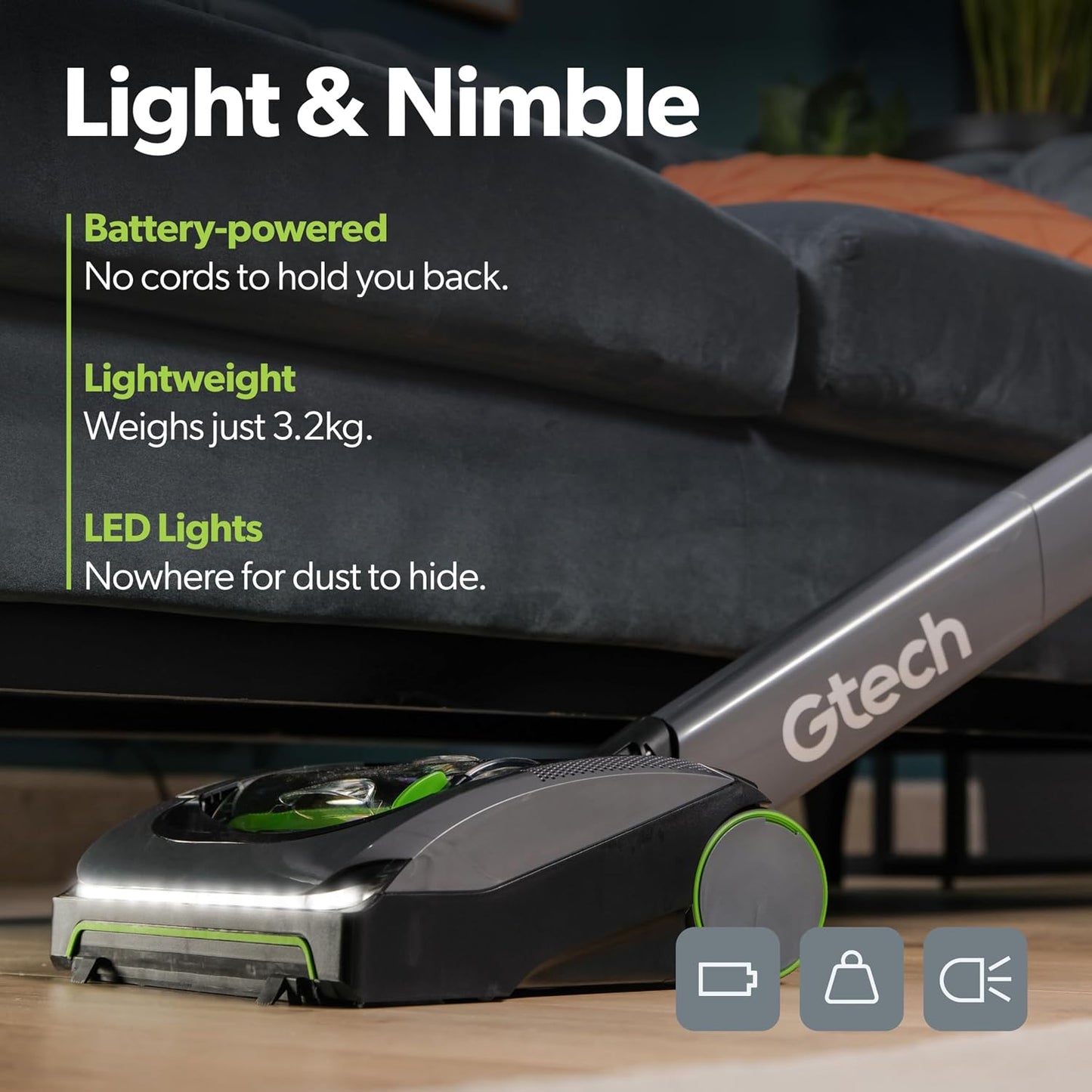 Cordless Vacuum Cleaner 22V 40 Min Runtime Lightweight Bagless