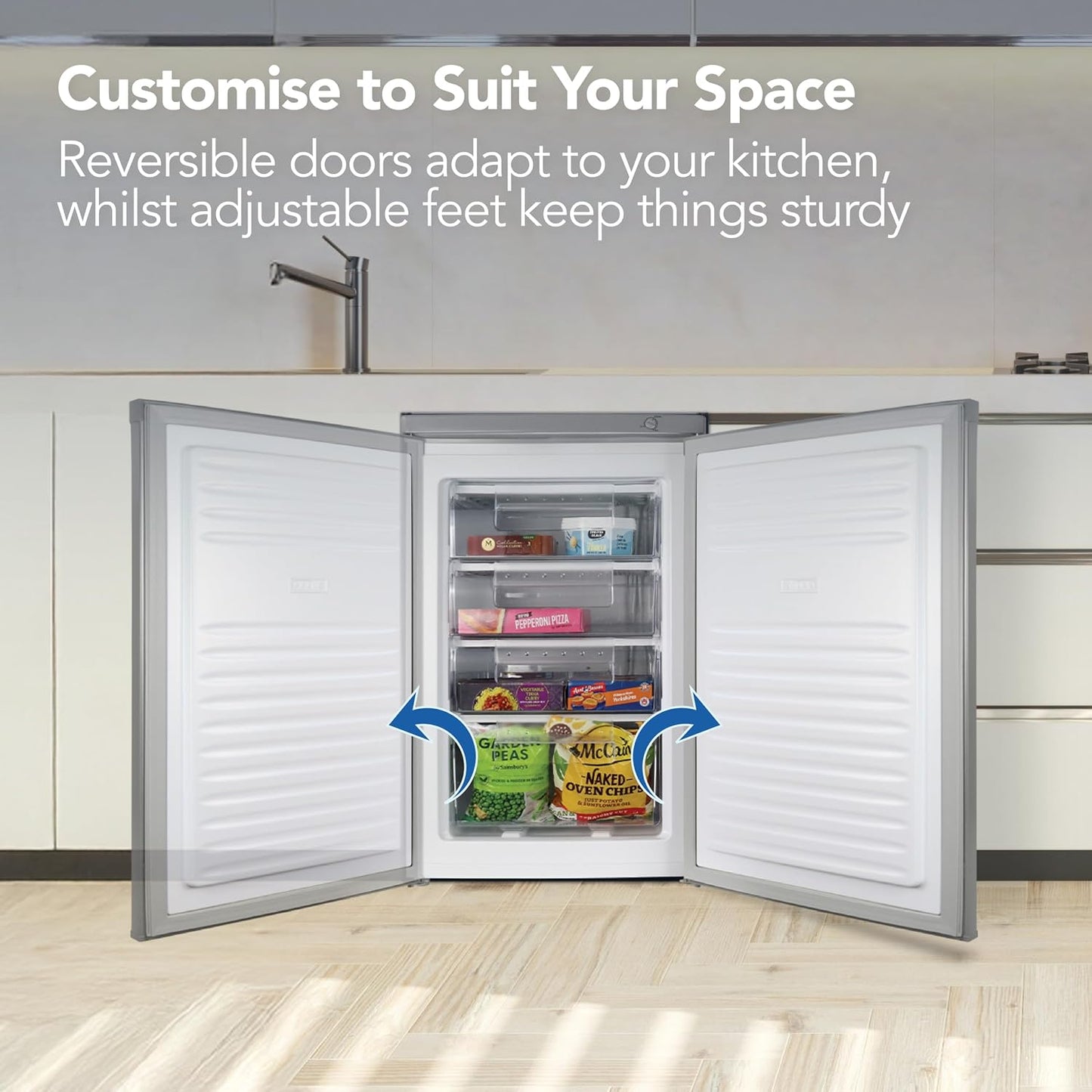 Freestanding Under Counter Freezer 91L Reversible Door Silver