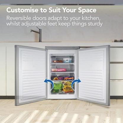 Freestanding Under Counter Freezer 91L Reversible Door Silver