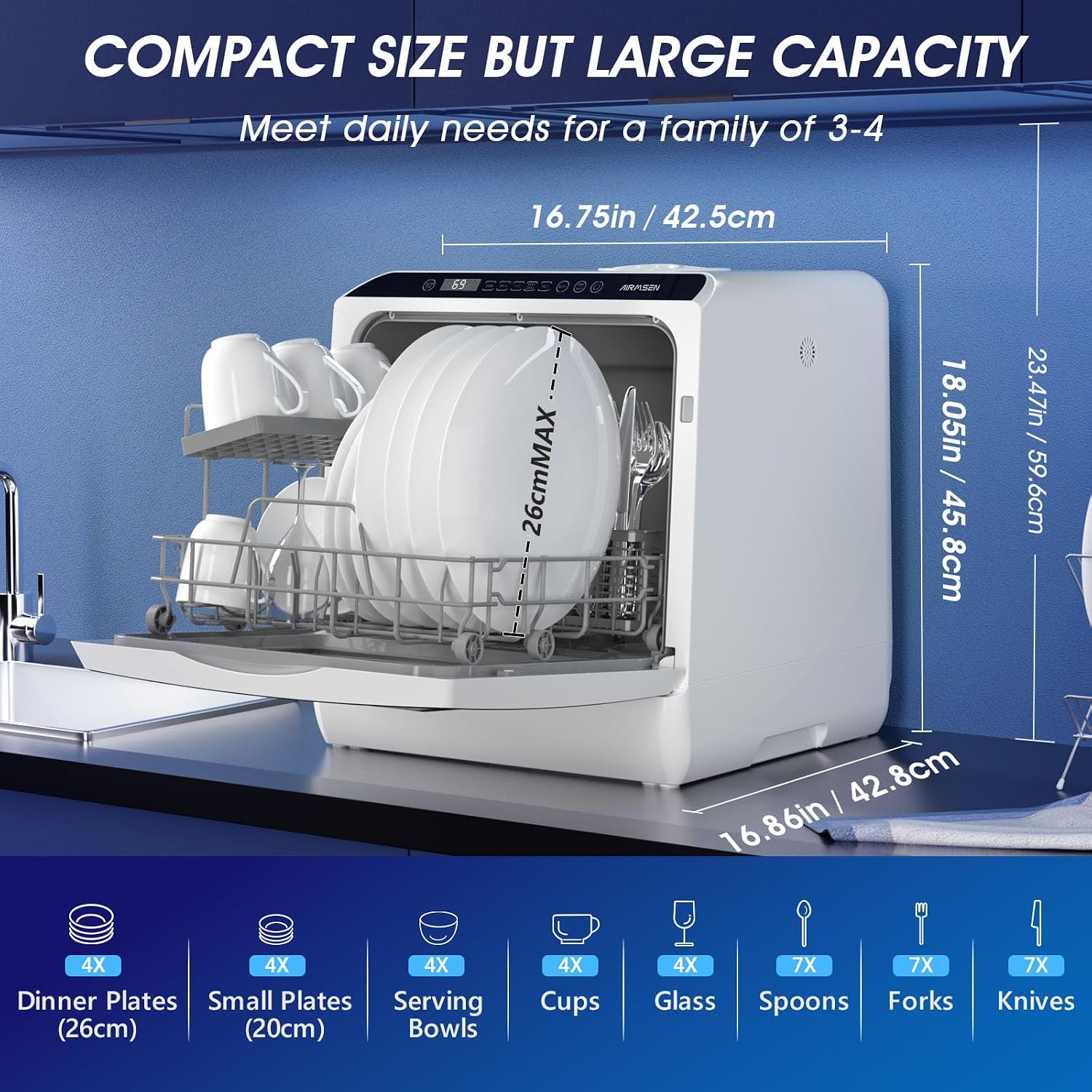 Mini Table Top Dishwasher 6 Programs Countertop Portable Dual Water Supply Baby Care Mode