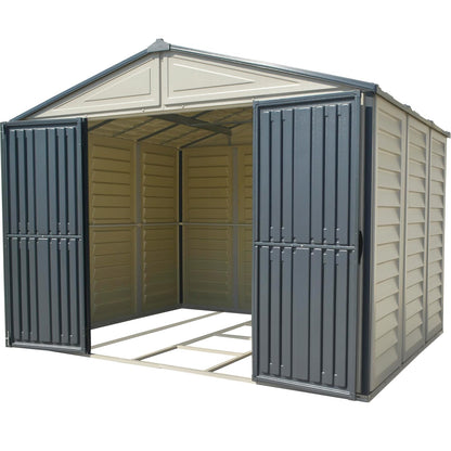 Plastic Garden Storage Shed 10.5 X 8 Ft Double Doors Lockable Dark Grey