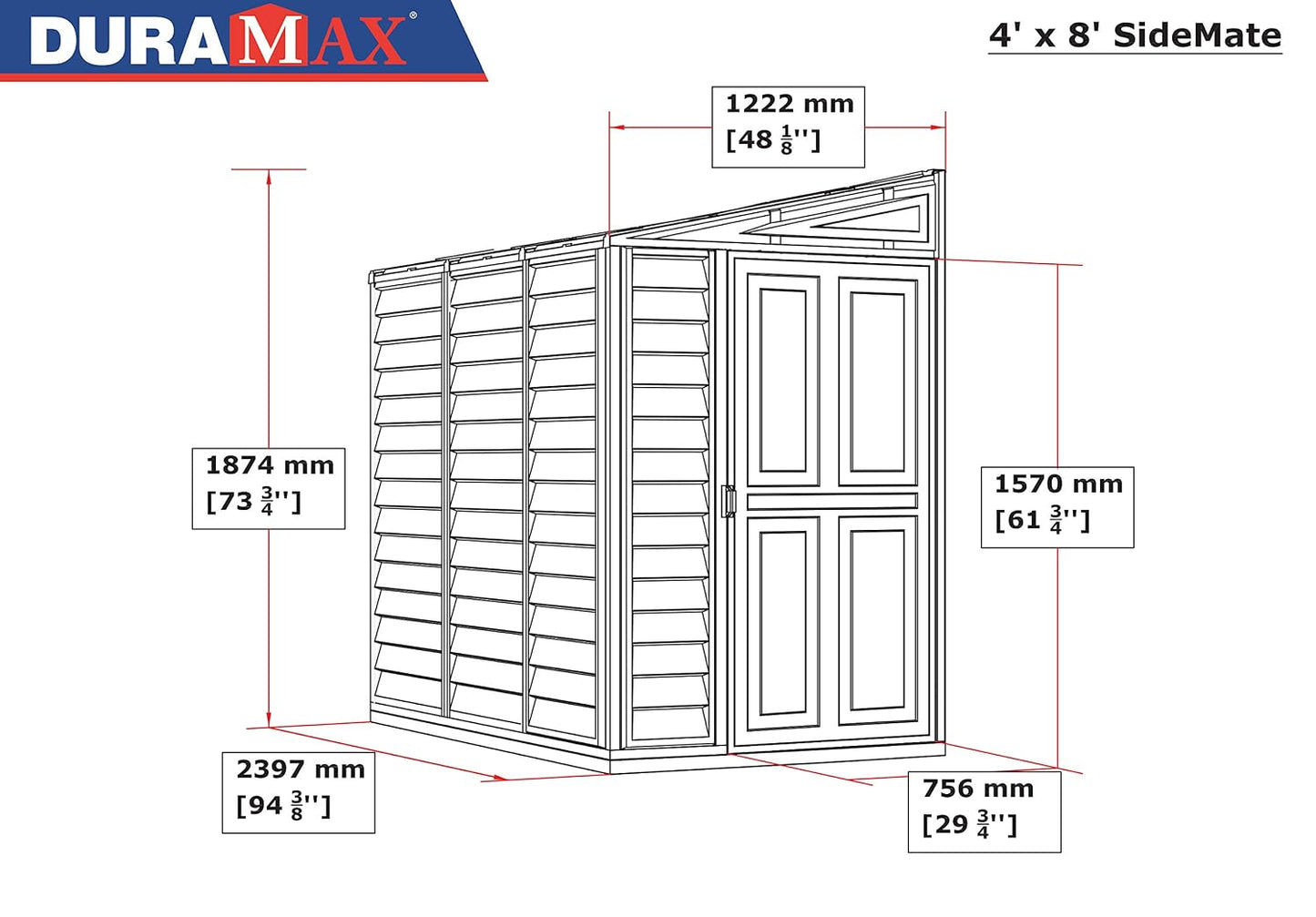SideMate PLUS 4 x 8 Plastic Garden Shed 2.95 m² with Metal Foundation Kit Dark Grey