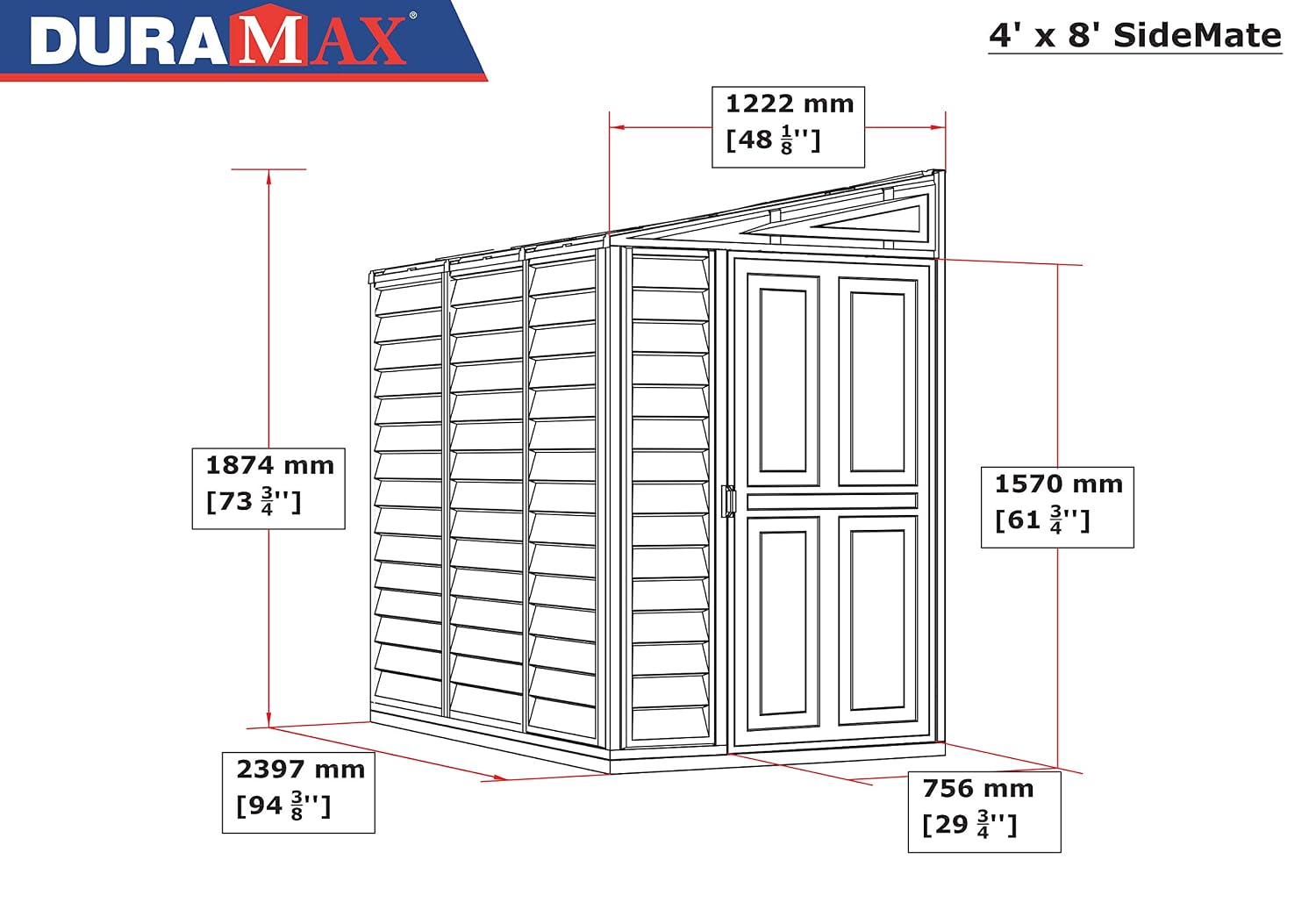SideMate PLUS 4 x 8 Plastic Garden Shed 2.95 m² with Metal Foundation Kit Dark Grey